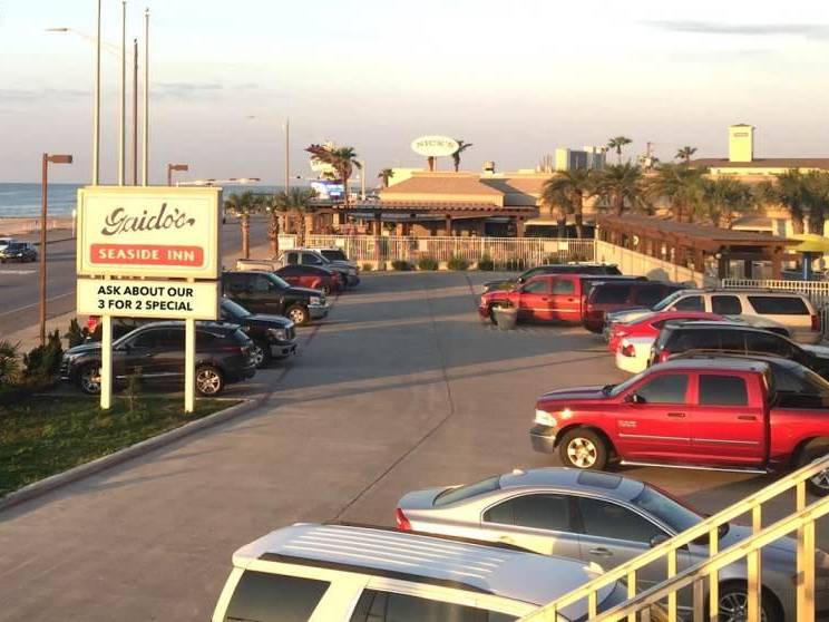 Gaidos Seaside Inn and parking lot overlooking the sea